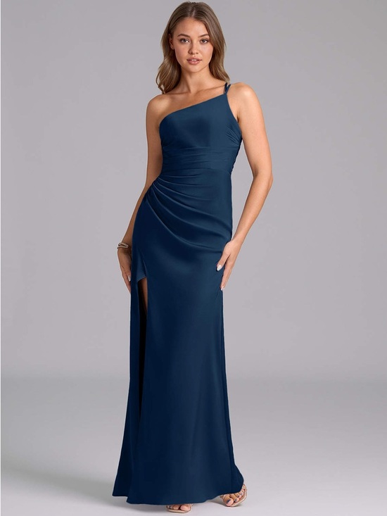 Azazie Dresses & Skirts - Azazie Navy One-Shoulder Evening Gown with Side Slit
